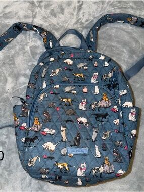 Vera Bradley Quilted Cat-Print Mini Backpack in Teal Blue